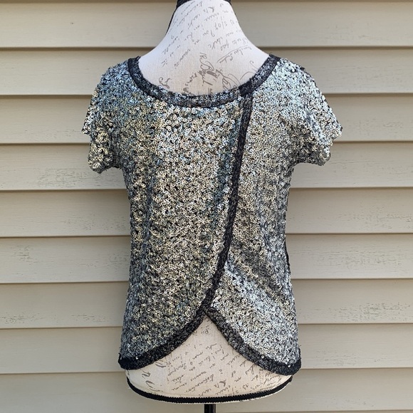 FREE PEOPLE Gray Sequined Short Sleeve Top - Picture 6 of 12